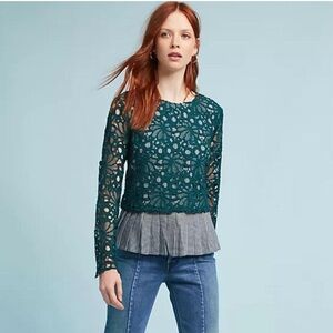 Maeve green lace/crochet top—Small